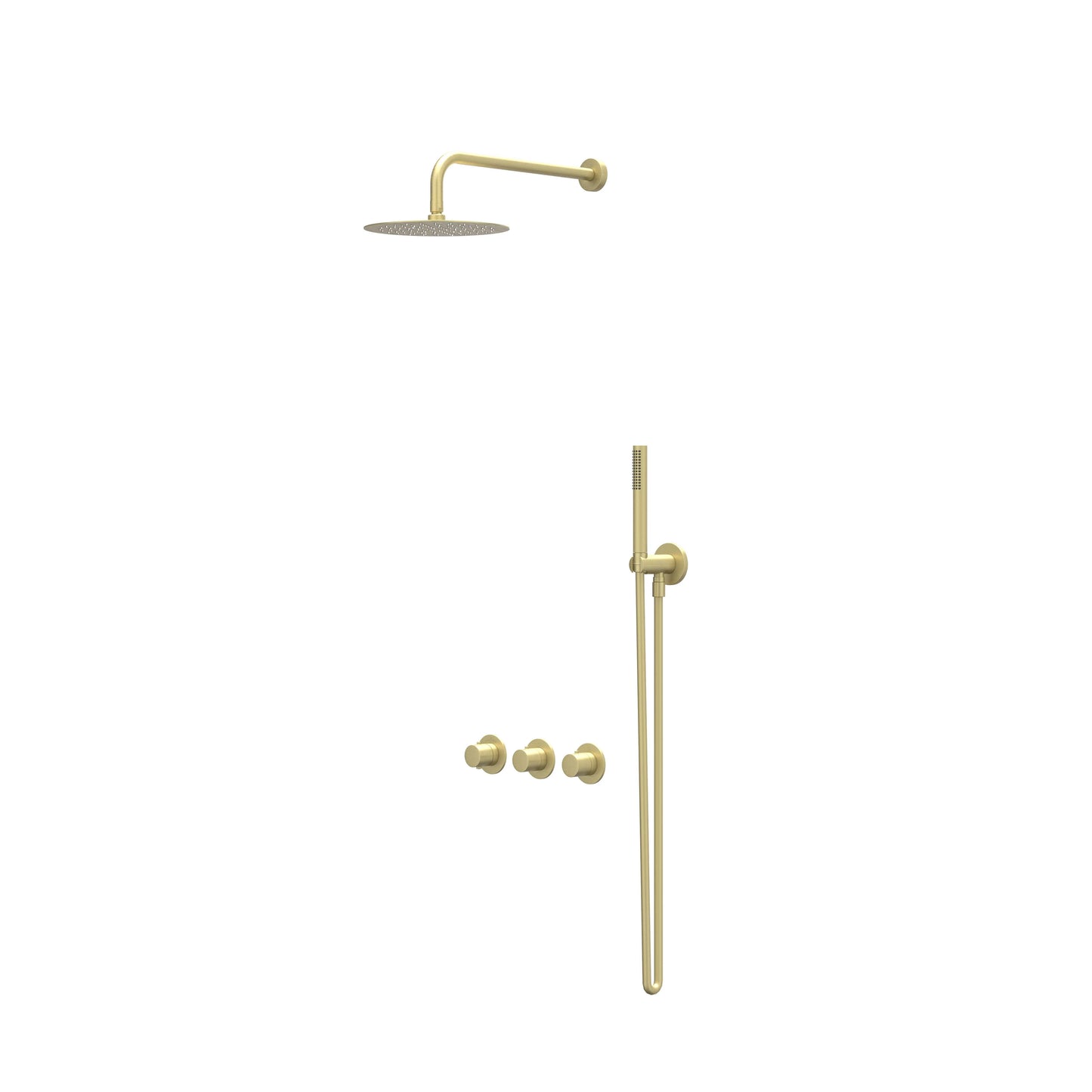 IVY Bond inbouw regendoucheset symmetry 2 stopkranen - 40cm wandarm - 20cm slim hoofddouche - wandhouder - staafhanddouche - geborsteld mat goud pvd