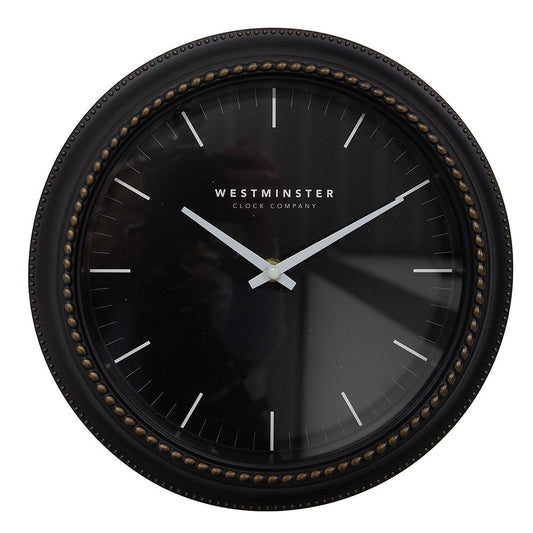 Clayre & Eef Wandklok Ø 28x5 cm Zwart Kunststof Glas Westminster clock company Muurklok