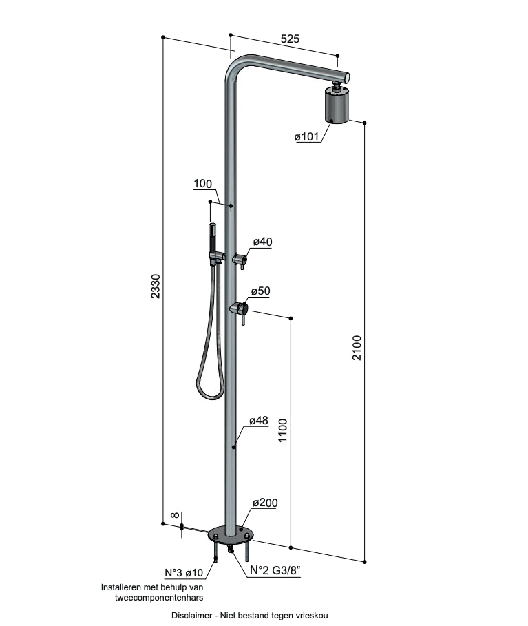 Hotbath Archie AR090 buitendouche RVS 316 - RVS
