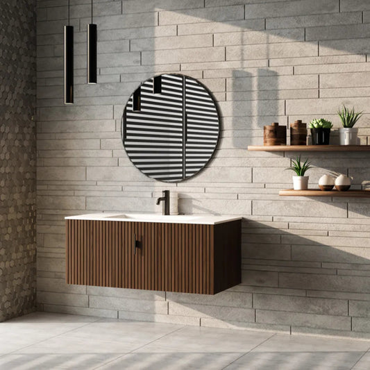 Aurélia Modezza - badmeubel ribbelfront 100cm walnoot met witte wastafel en 1 kraangat