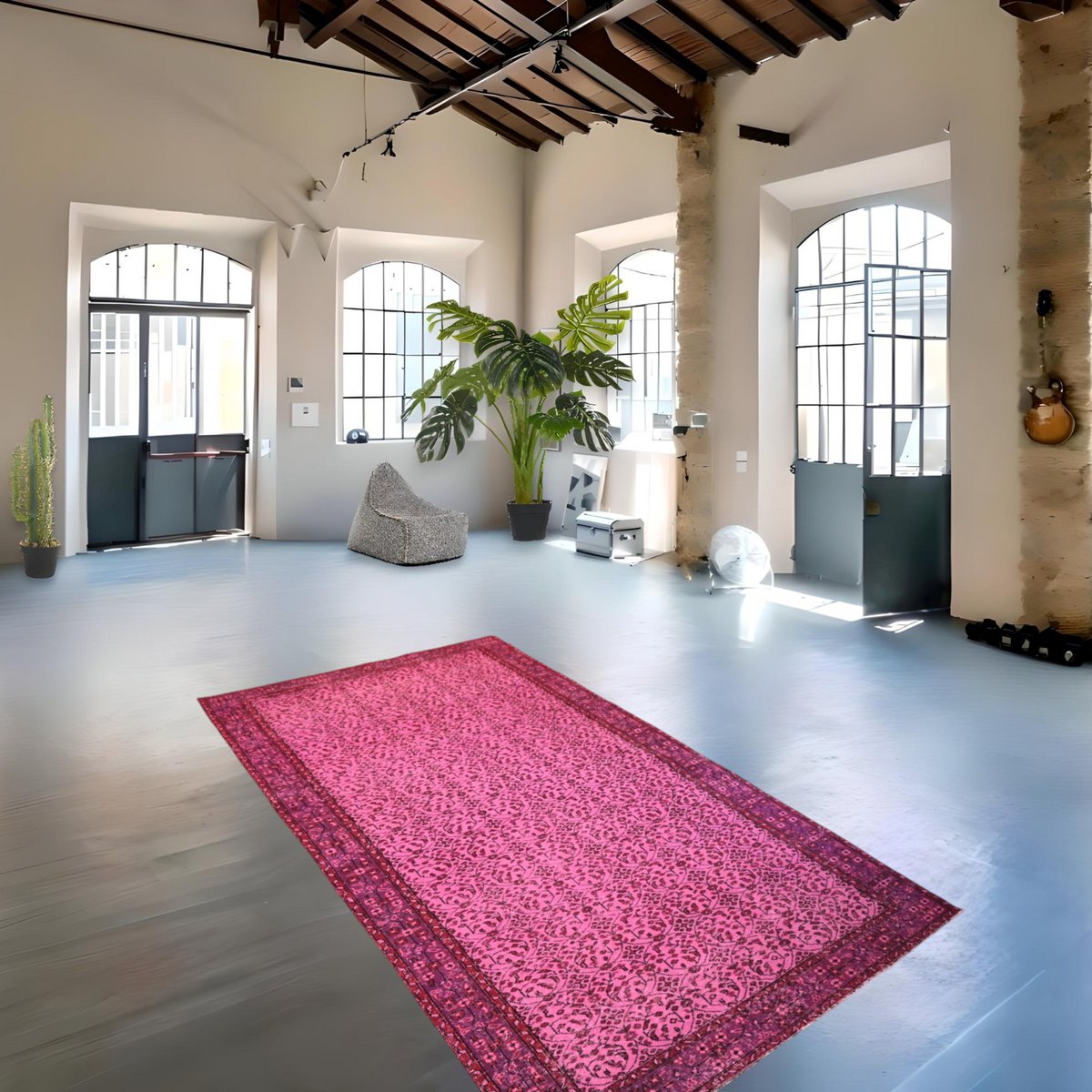 Yelvaer roze vintage vloerkleed - 265x148 cm - HANDGEMAAKT