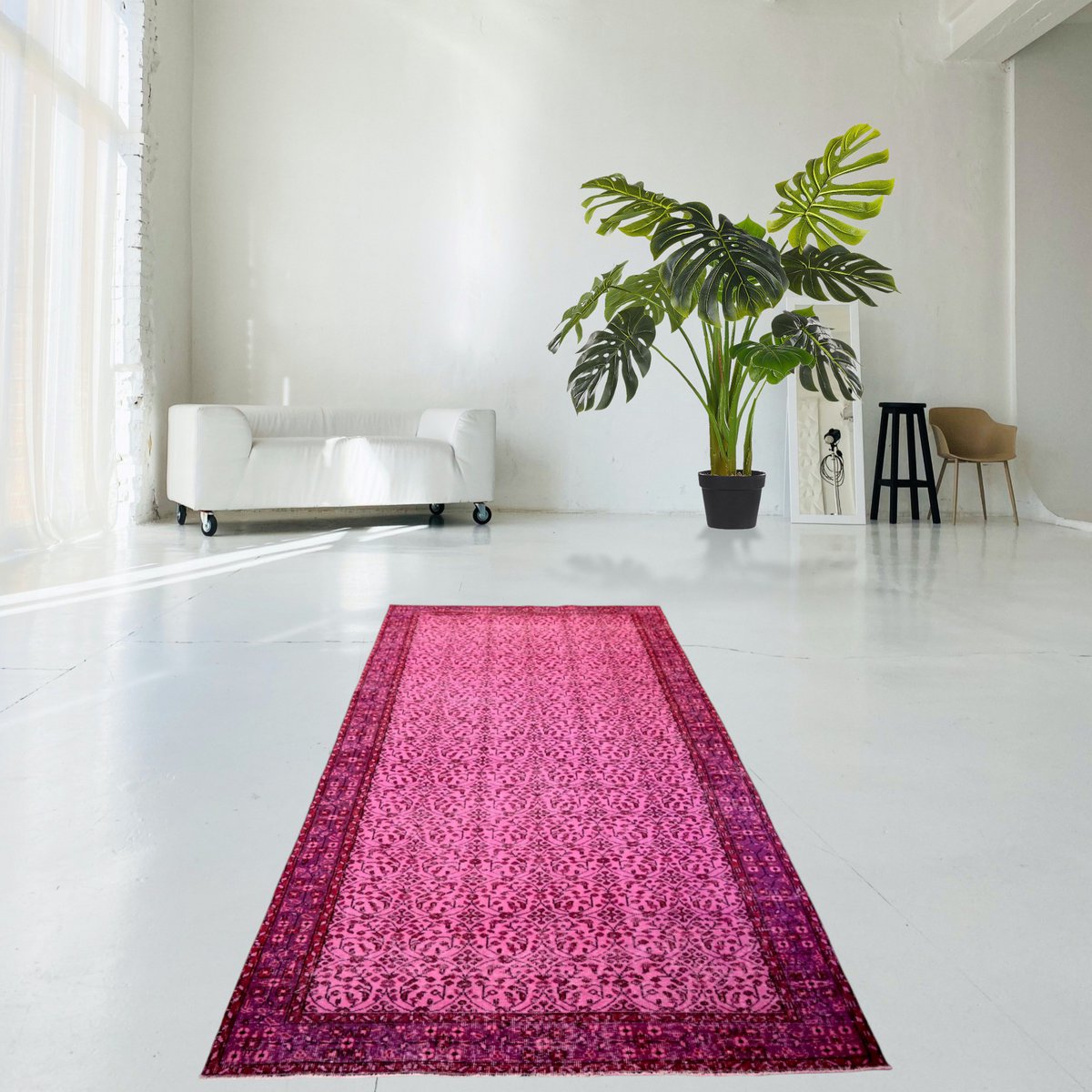 Yelvaer roze vintage vloerkleed - 265x148 cm - HANDGEMAAKT