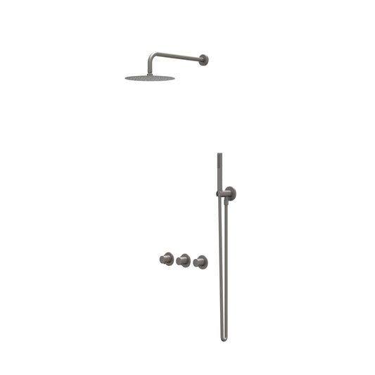 IVY Bond inbouw regendoucheset symmetry 2 stopkranen - 40cm wandarm - 20cm slim hoofddouche - wandhouder - staafhanddouche - geborsteld metal black pvd