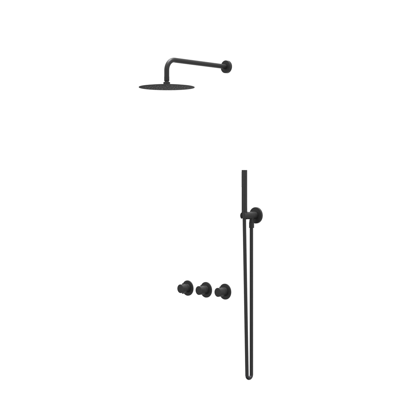 IVY Bond inbouw regendoucheset symmetry 2 stopkranen - 40cm wandarm - 20cm slim hoofddouche - wandhouder - staafhanddouche - mat zwart ped