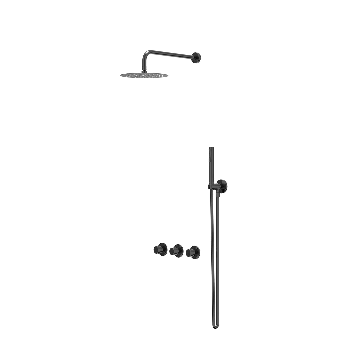 IVY Bond inbouw regendoucheset symmetry 2 stopkranen - 40cm wandarm - 20cm slim hoofddouche - wandhouder - staafhanddouche - zwart chroom pvd