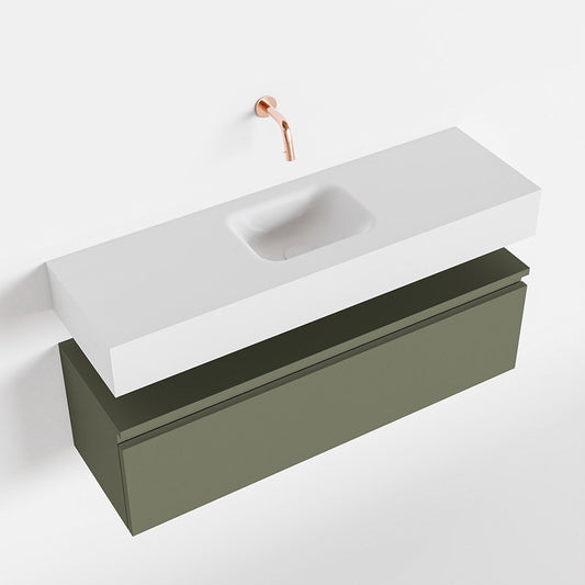 MONDIAZ ANDOR 100cm toiletmeubel army. LEX 100cm wastafel talc positie midden. Zonder kraangat