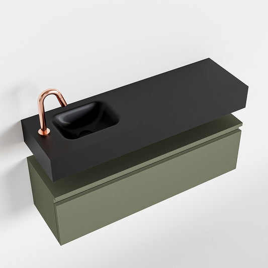 MONDIAZ ANDOR 100cm toiletmeubel army. LEX 100cm wastafel urban positie links. Met 1 kraangat