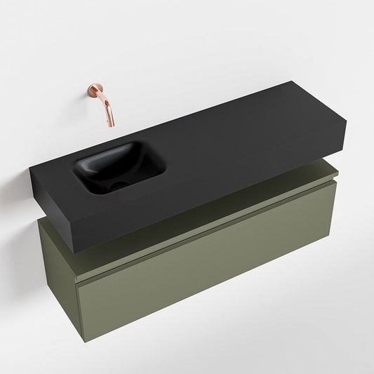 MONDIAZ ANDOR 100cm toiletmeubel army. LEX 100cm wastafel urban positie links. Zonder kraangat