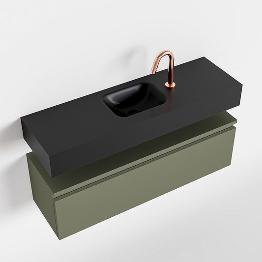 MONDIAZ ANDOR 100cm toiletmeubel army. LEX 100cm wastafel urban positie midden. Met 1 kraangat