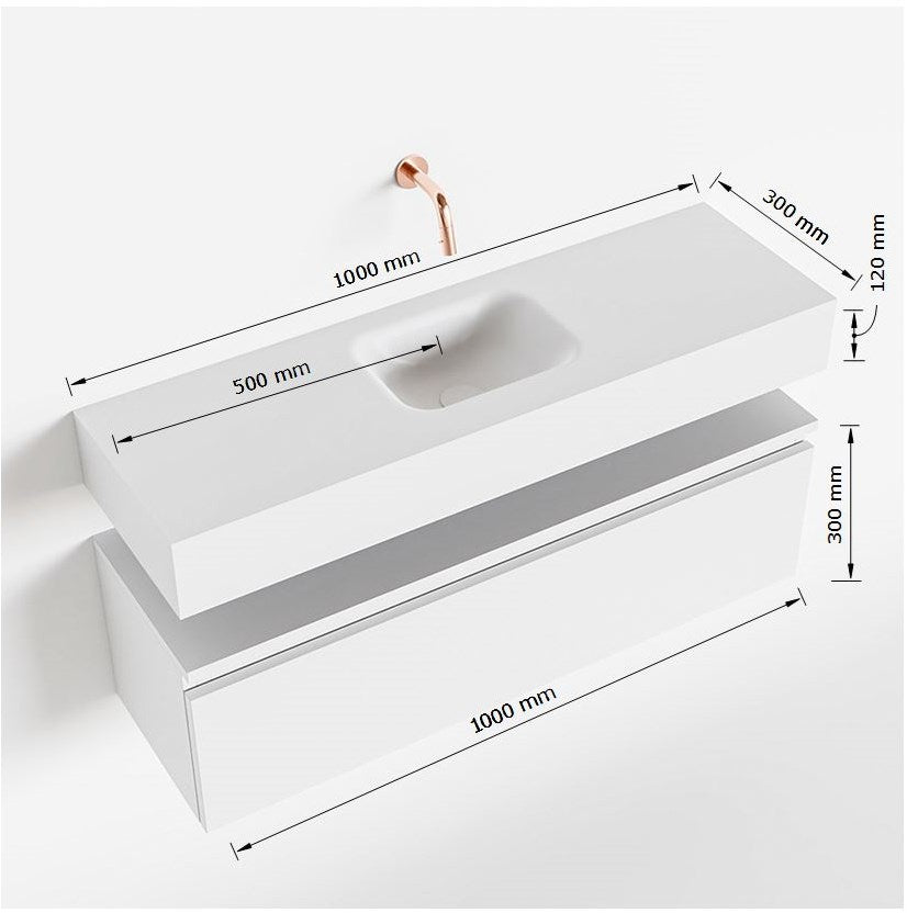 MONDIAZ ANDOR 100cm toiletmeubel army. LEX 100cm wastafel urban positie midden. Met 1 kraangat