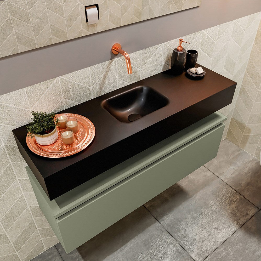 MONDIAZ ANDOR 100cm toiletmeubel army. LEX 100cm wastafel urban positie midden. Zonder kraangat