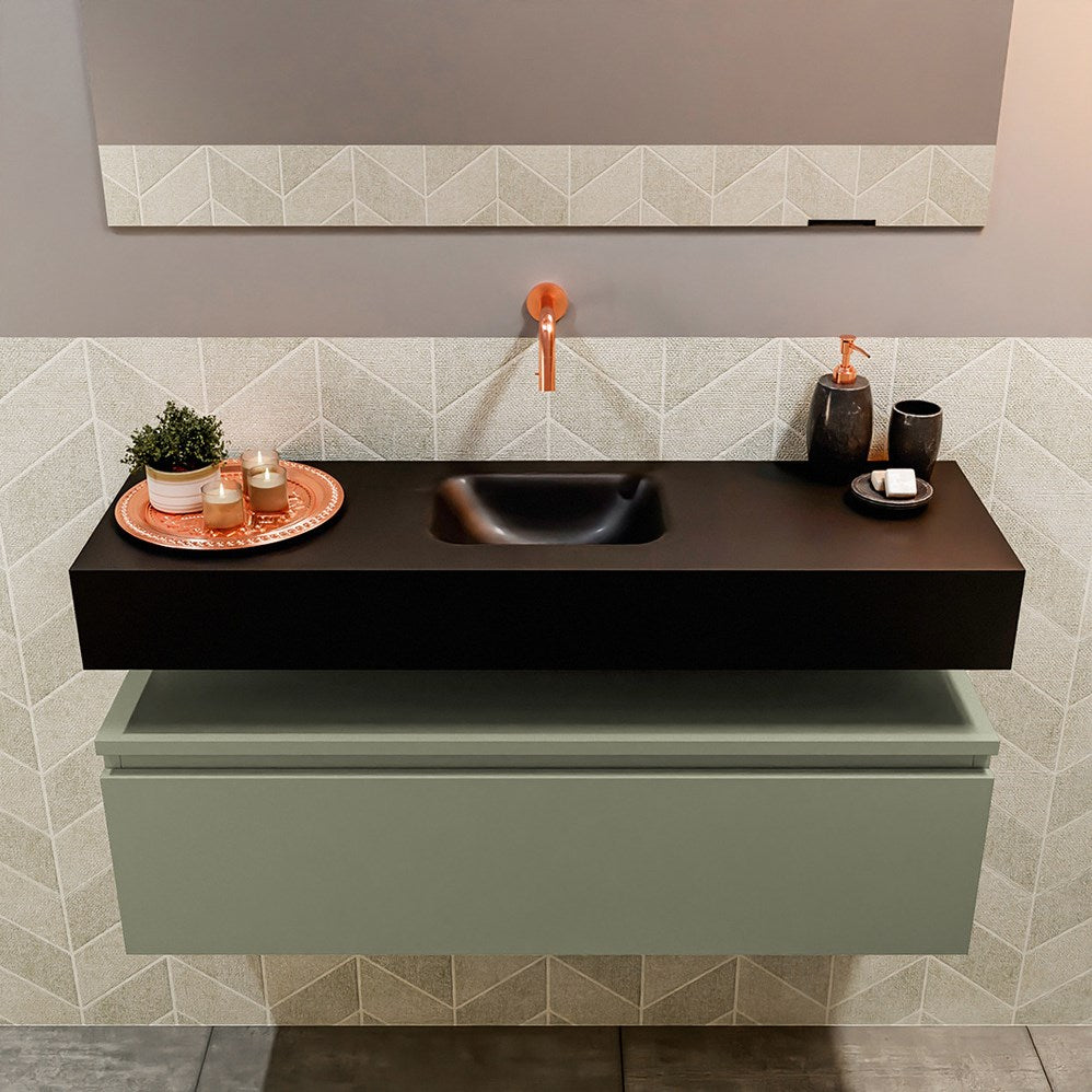 MONDIAZ ANDOR 100cm toiletmeubel army. LEX 100cm wastafel urban positie midden. Zonder kraangat