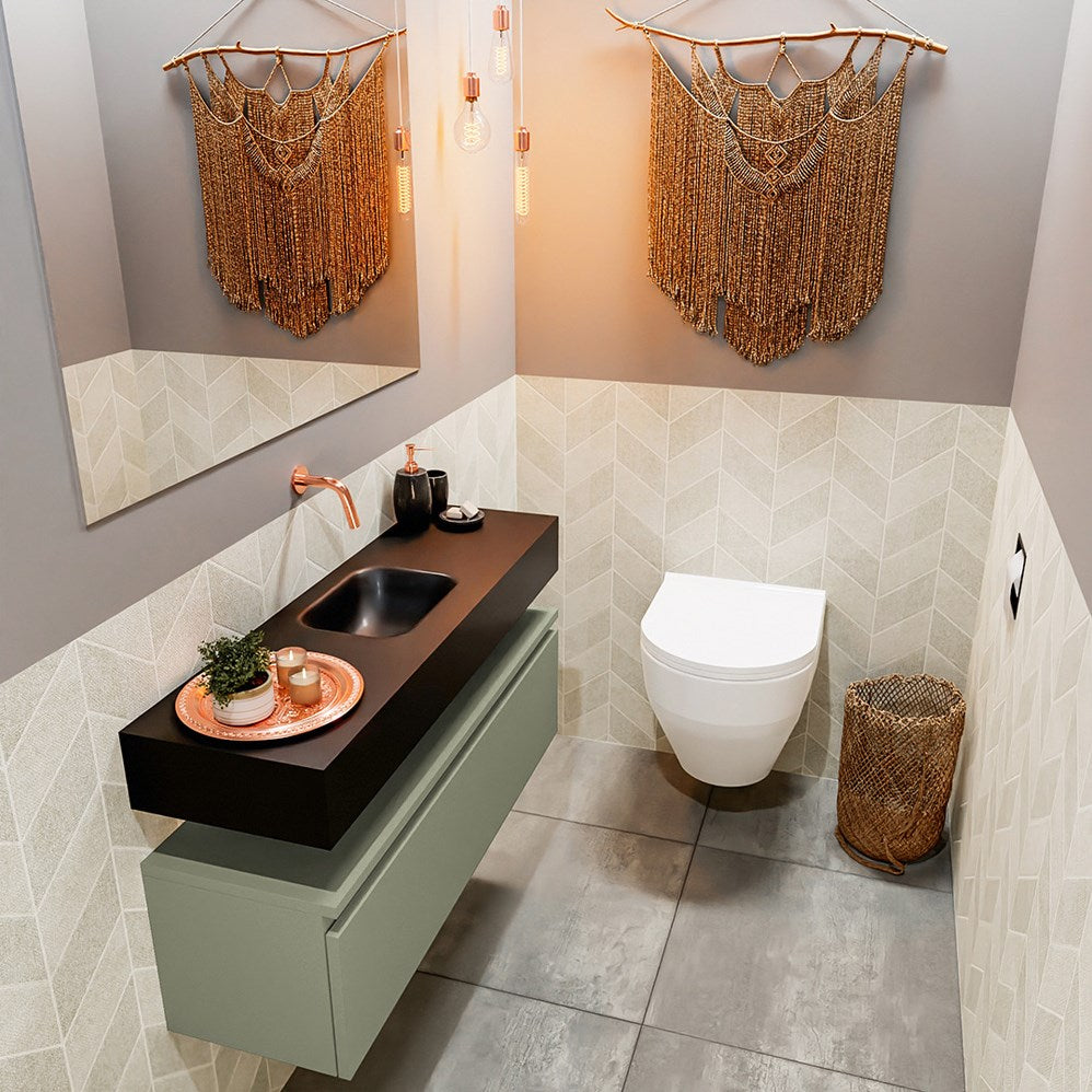 MONDIAZ ANDOR 100cm toiletmeubel army. LEX 100cm wastafel urban positie midden. Zonder kraangat