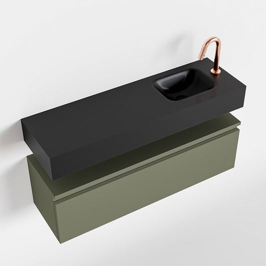 MONDIAZ ANDOR 100cm toiletmeubel army. LEX 100cm wastafel urban positie rechts. Met 1 kraangat