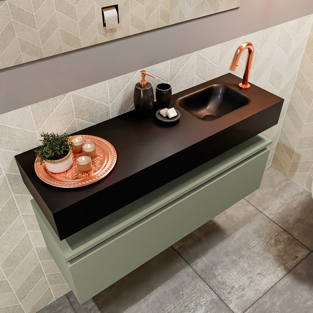MONDIAZ ANDOR 100cm toiletmeubel army. LEX 100cm wastafel urban positie rechts. Met 1 kraangat