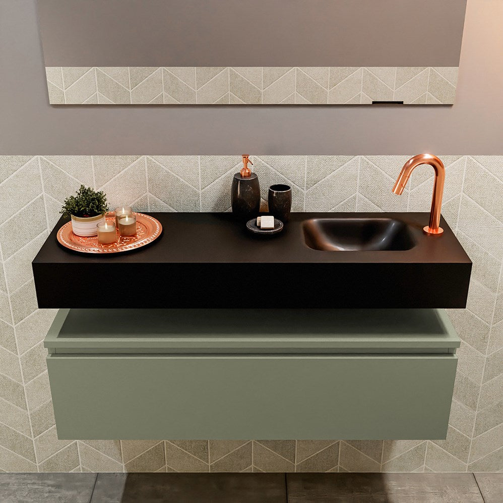 MONDIAZ ANDOR 100cm toiletmeubel army. LEX 100cm wastafel urban positie rechts. Met 1 kraangat