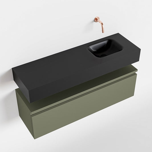 MONDIAZ ANDOR 100cm toiletmeubel army. LEX 100cm wastafel urban positie rechts. Zonder kraangat