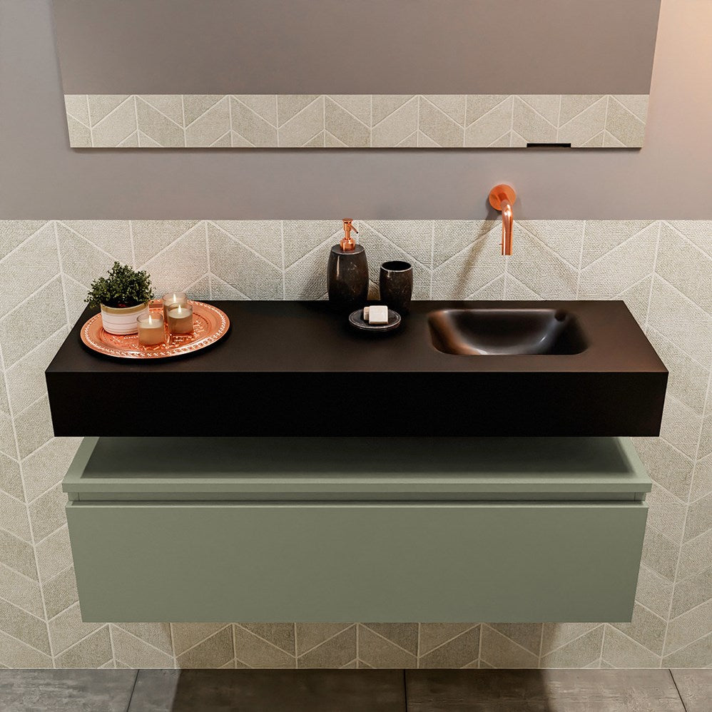MONDIAZ ANDOR 100cm toiletmeubel army. LEX 100cm wastafel urban positie rechts. Zonder kraangat