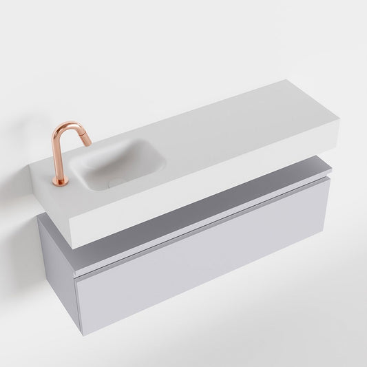 MONDIAZ ANDOR 100cm toiletmeubel cale. LEX 100cm wastafel talc positie links. Met 1 kraangat