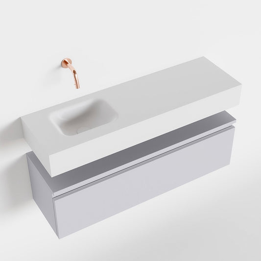 MONDIAZ ANDOR 100cm toiletmeubel cale. LEX 100cm wastafel talc positie links. Zonder kraangat