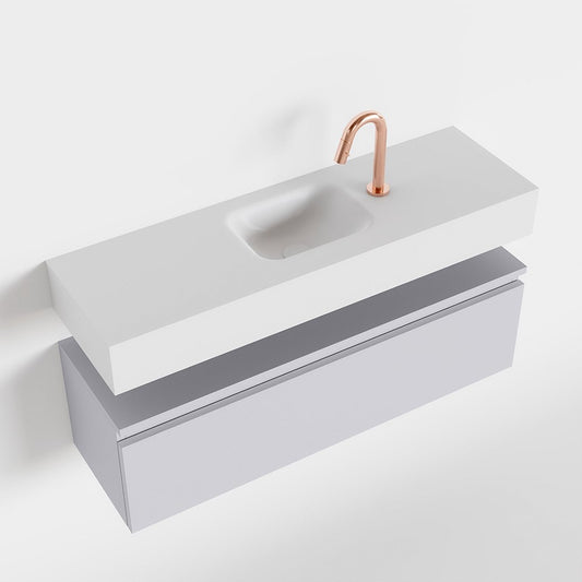 MONDIAZ ANDOR 100cm toiletmeubel cale. LEX 100cm wastafel talc positie midden. Met 1 kraangat