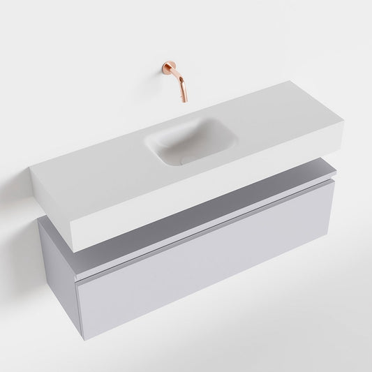 MONDIAZ ANDOR 100cm toiletmeubel cale. LEX 100cm wastafel talc positie midden. Zonder kraangat