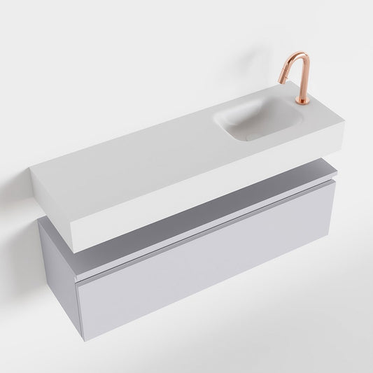 MONDIAZ ANDOR 100cm toiletmeubel cale. LEX 100cm wastafel talc positie rechts. Met 1 kraangat