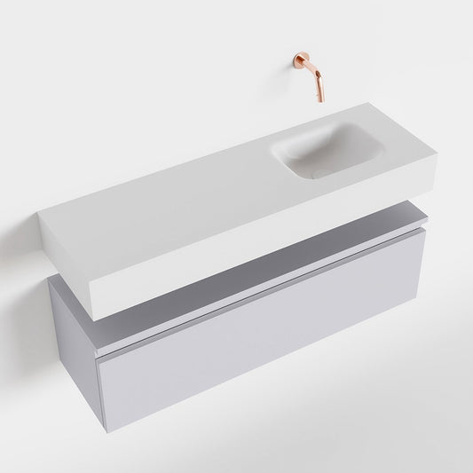 MONDIAZ ANDOR 100cm toiletmeubel cale. LEX 100cm wastafel talc positie rechts. Zonder kraangat