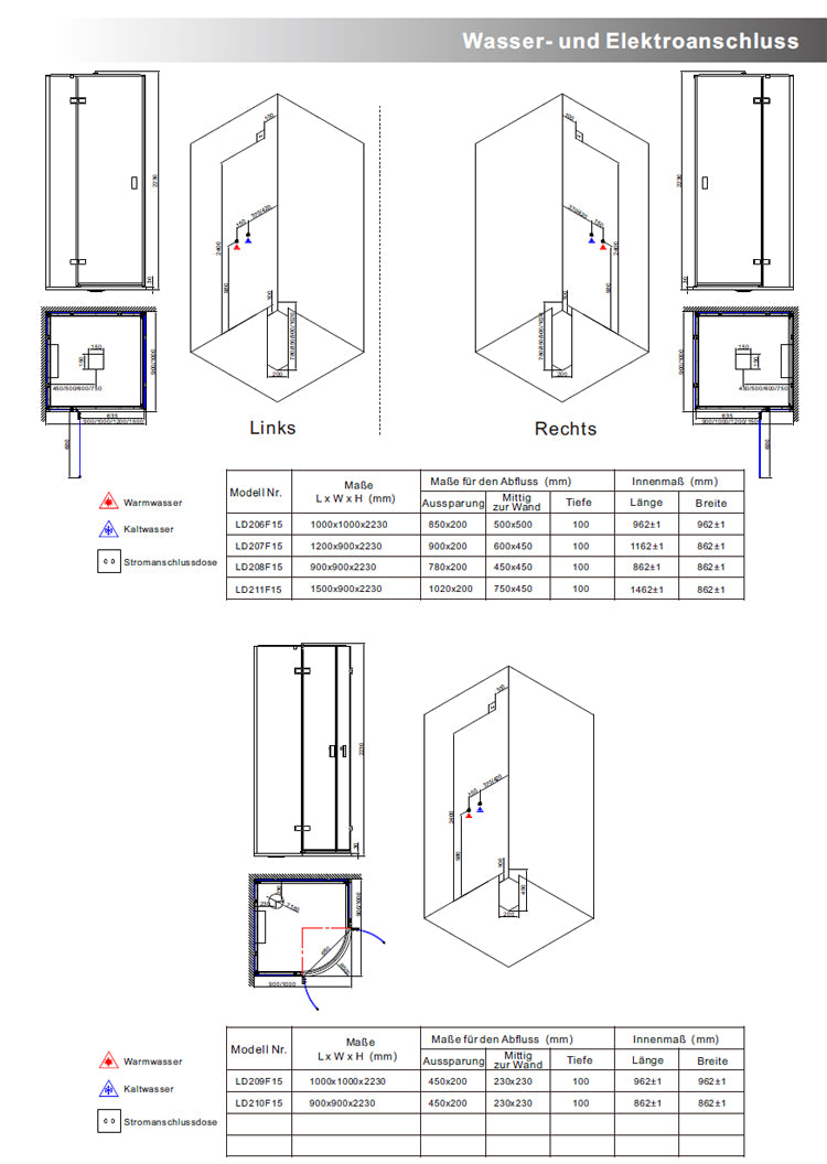 AWT Stoomdouche LD206F15 zonder douchebak zwart/100x100/rechts