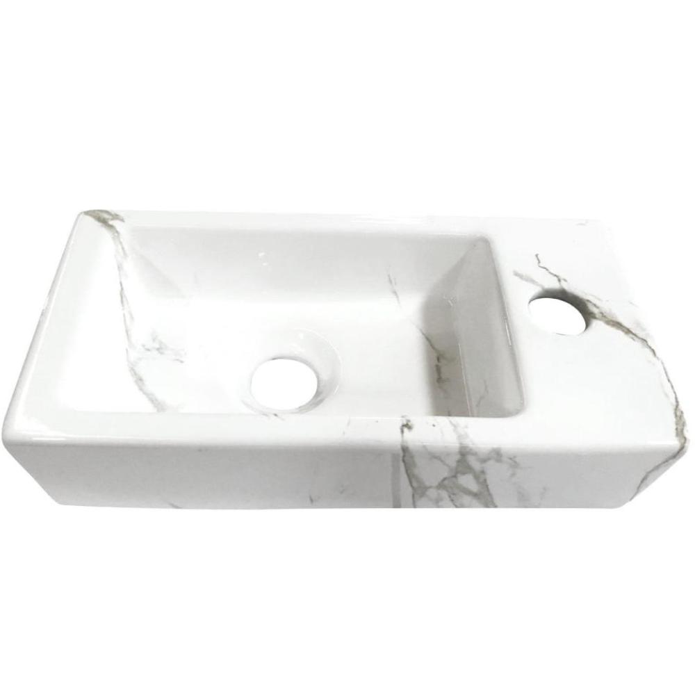 Fonteinset Rhea S mini met fontein rechts carrara - Geborsteld messing